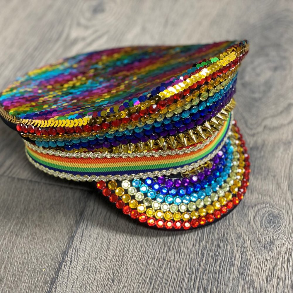 RAINBOW PRIDE SEQUIN CAPTAIN HAT - NWT! - Picture 15 of 16